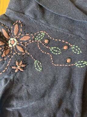 Vintage 90s Cezanne Brown Mock Neck Sweater with Beaded Floral Embroidery